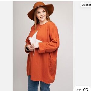 Moda Italia Brown Italian Star print Oversized Cotton Top Lagenlook